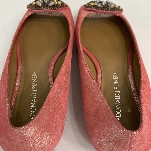 Donald J Pliner Pink Sonnet Demi-Wedge Flats Jeweled Peep Toe Shimmer Barbiecore - Picture 13 of 16